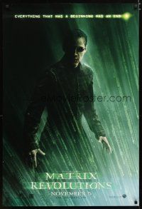 4s488 MATRIX REVOLUTIONS teaser DS 1sh '03 cool image of Keanu Reeves as Neo!
