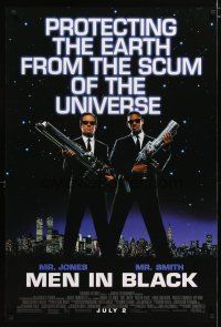 4s493 MEN IN BLACK advance DS 1sh '97 Will Smith & Tommy Lee Jones protecting Earth!