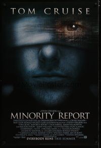 4s499 MINORITY REPORT style A advance DS 1sh '02 Steven Spielberg, close-up image of Tom Cruise!