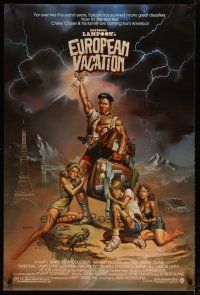 4s521 NATIONAL LAMPOON'S EUROPEAN VACATION 1sh '85 Vallejo art of Chevy Chase, Beverly D'Angelo!