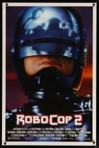 4s619 ROBOCOP 2 1sh '90 great close up of cyborg policeman Peter Weller, sci-fi sequel!