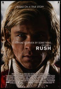 4s632 RUSH advance DS 1sh '13 cool close-up of Chris Hemsworth as F1 driver James Hunt!