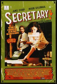 4s645 SECRETARY 1sh '02 James Spader, Maggie Gyllenhaal, cool comic cover design!