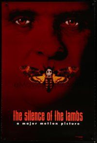 4s661 SILENCE OF THE LAMBS style B teaser DS 1sh '90 creepy Anthony Hopkins with moth over mouth!
