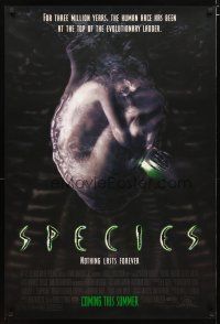 4s683 SPECIES advance 1sh '95 creepy artwork of alien Natasha Henstridge in embryo sac!