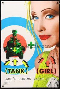 4s726 TANK GIRL blacklight teaser 1sh '95 wacky Lori Petty w/bullseye pop-art image!