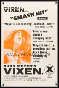 4s786 VIXEN 1sh '68 classic Russ Meyer, Erica Gavin, is she woman or animal?