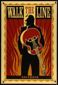 4s790 WALK THE LINE style A teaser DS 1sh '05 cool artwork of Joaquin Phoenix as Johnny Cash!