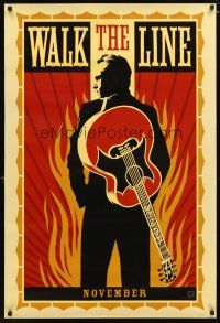 4s789 WALK THE LINE style A teaser 1sh '05 cool art of Joaquin Phoenix as Johnny Cash