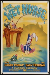 4s805 WET NURSE Kilian 1sh '88 Baby Herman goes fishing w/Roger Rabbit as the bait!