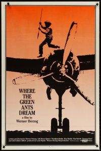 4s809 WHERE THE GREEN ANTS DREAM 1sh '84 Werner Herzog, cool image of Aborigine on plane!
