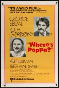 4s810 WHERE'S POPPA 1sh R79 Carl Reiner comedy, close-ups of George Segal & Ruth Gordon!