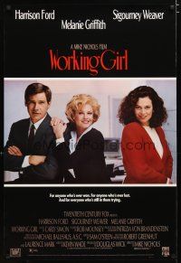 4s831 WORKING GIRL video poster '88 Harrison Ford, Melanie Griffith & Sigourney Weaver!