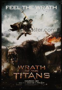 4s838 WRATH OF THE TITANS teaser DS 1sh '12 image of Sam Worthington vs enormous titan!