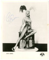 4t542 BETTY GRABLE signed 8x10 REPRO still '70s sexy full-length portrait in showgirl costume!
