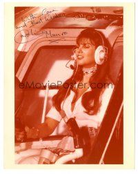 4t552 CAROLINE MUNRO signed color 8x10 REPRO still '90s flying helicopter from The Spy Who Loved Me