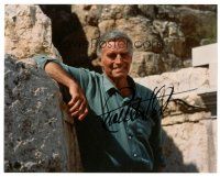 4t554 CHARLTON HESTON signed color 8x10 REPRO still '90s smiling portrait from his Bible series!