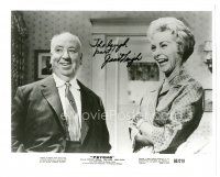 4t627 JANET LEIGH signed 8x10 REPRO still '80s laughing with Alfred Hitchcock from Psycho!