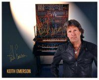 4t652 KEITH EMERSON signed color 8x10 REPRO still '90s cool portrait in front of crazy keyboards!