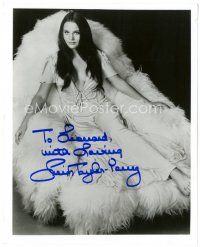 4t668 LEIGH TAYLOR-YOUNG signed 8x10 REPRO still '90s cool portrait lying in giant furry chair!