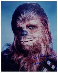 4t709 PETER MAYHEW signed color 8x10 REPRO still '90s great portrait as Chewbacca from Star Wars!