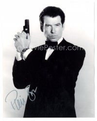 4t712 PIERCE BROSNAN signed 8x10 REPRO still '90s great posed James Bond portrait with gun!