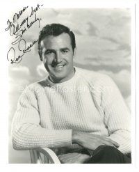 4t724 REX REASON signed 8x10 REPRO still '80s cool seated smiling portrait in white sweater!