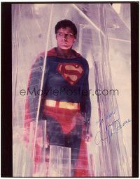 4t560 CHRISTOPHER REEVE signed color 8x10 REPRO still '90s in costume as Superman!