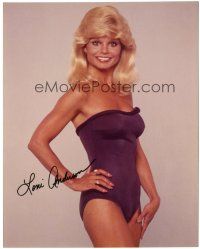 4t671 LONI ANDERSON signed color 8x10 REPRO still '80s standing portrait wearing sexy swimsuit!