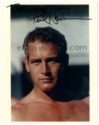 4t704 PAUL NEWMAN signed color 8x10 REPRO still '90s bare-chested head and shoulders close up!