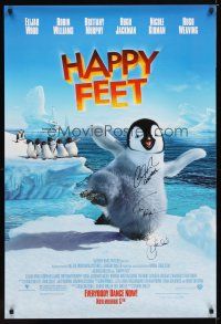 4t168 HAPPY FEET signed advance 1sh '06 by George Miller, Robin Williams AND Elijah Wood!