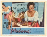 4t215 MADAME SANS GENE signed LC #8 R63 by Sophia Loren, great close up laughing in low-cut dress!