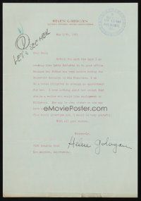 4t040 HELEN GAHAGAN signed letter '41 making an appointment for a writer with agent Paul Kohner!