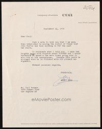 4t046 JERRY WALD signed letter '60 telling Paul Kohner he wants to read John Huston's Freud script!