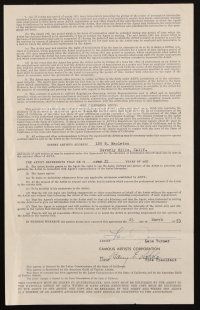 4t072 LANA TURNER signed contract '53 represented by Paul Kohner for 1 year at 10%, artists copy!