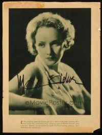 4t017 MARLENE DIETRICH signed magazine page '30 advertising her latest role in Morocco!