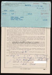4t074 MARTHA VICKERS signed contract '59 joining American Federation of Television & Radio Artists!