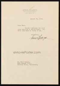 4t056 SAMUEL GOLDWYN signed letter August 28, 1939 thanking Paul Kohner for birthday telegram!