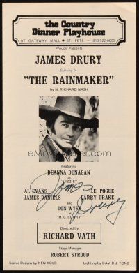 4t089 JAMES DRURY signed playbill '70s when he appeared on stage in The Rainmaker!