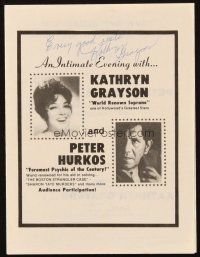 4t105 KATHRYN GRAYSON signed stage show program '70s when she appeared live w/ psychic Peter Hurkos