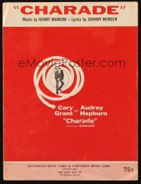 4t014 CARY GRANT signed sheet music '63 the title song for Charade, great image with Audrey Hepburn!