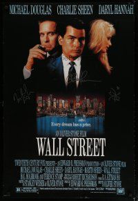 4t176 WALL STREET signed REPRO 1sh '87 by Michael Douglas, Charlie Sheen, AND Daryl Hannah!