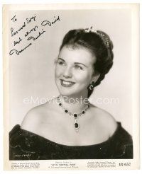 4t302 DEANNA DURBIN signed 8x10 still '48 smiling portrait w/ cool jewelry from Up In Central Park!