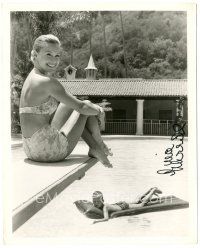 4t306 DINA MERRILL signed 8.25x10.25 still '60s sexy portrait in swimsuit on diving board by Wagner