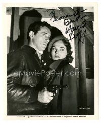 4t352 HOWARD DUFF signed 8x10 still '49 close up with gun & sexy Marta Toren in Illegal Entry!