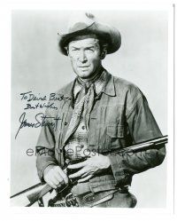4t621 JAMES STEWART signed 8x10 REPRO still '90s great cowboy western image holding rifle!