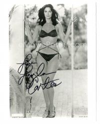 4t673 LYNDA CARTER signed 8x10 REPRO still '90s very sexy full-length in bikini swimsuit at door!