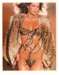 4t715 PRISCILLA PRESLEY signed color 8x10 REPRO still '90s standing in leopard skin bikini and cover