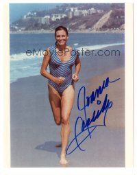 4t635 JOANNA CASSIDY signed color 8x10 REPRO still '90s cool portrait running on beach in swimsuit!