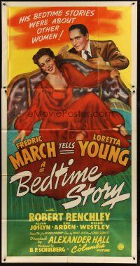 4w613 BEDTIME STORY 3sh '41 great artwork of Fredric March & sexy Loretta Young!
